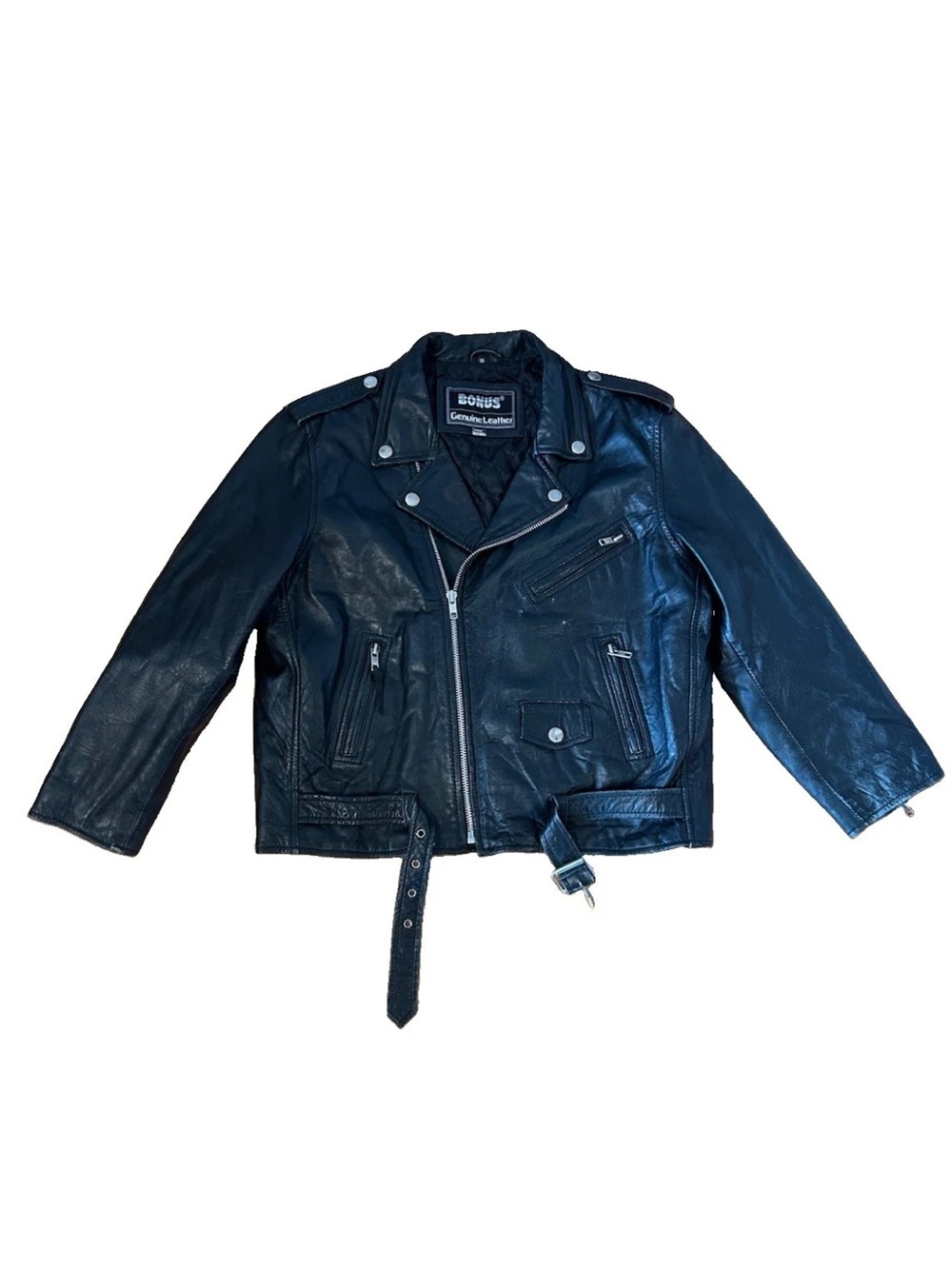 Vintage Black Leather Motorcycle Jacket Biker Womens XS/S 90s Grunge Kids 16